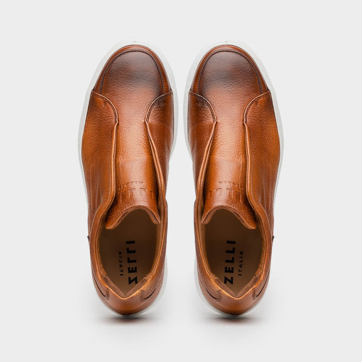 65-225-CGN SPETTACOLARE Italian Pebble Grain Calfskin Sneakers Cognac