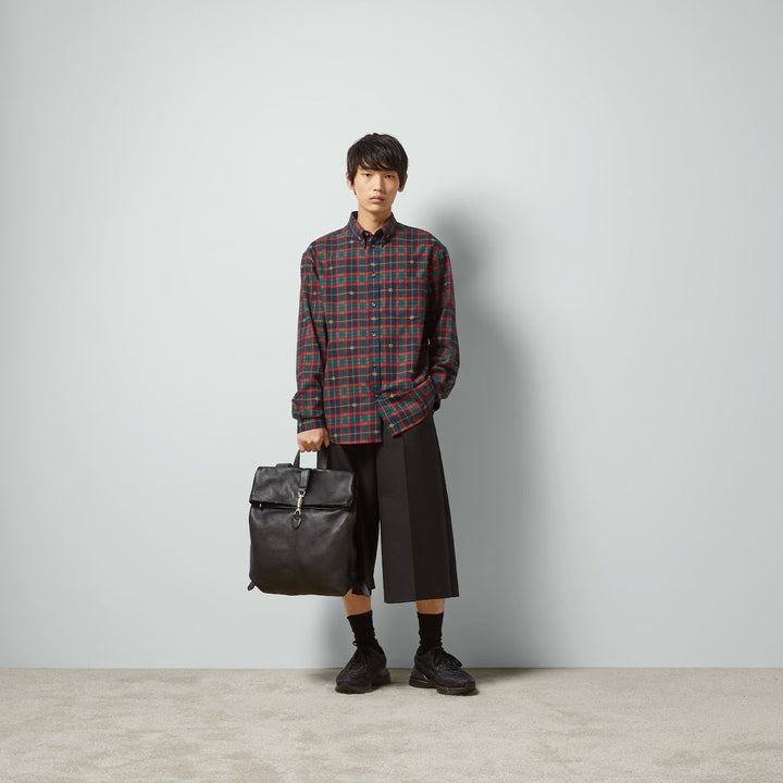 Gucci Men Red/Blue Checked Button-Down Shirt In Cotton