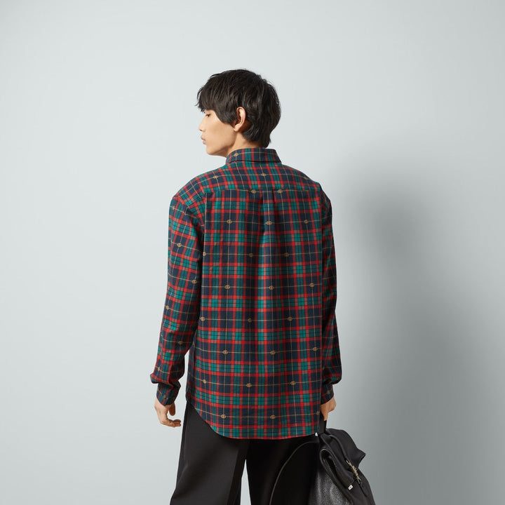 Gucci Men Red/Blue Checked Button-Down Shirt In Cotton