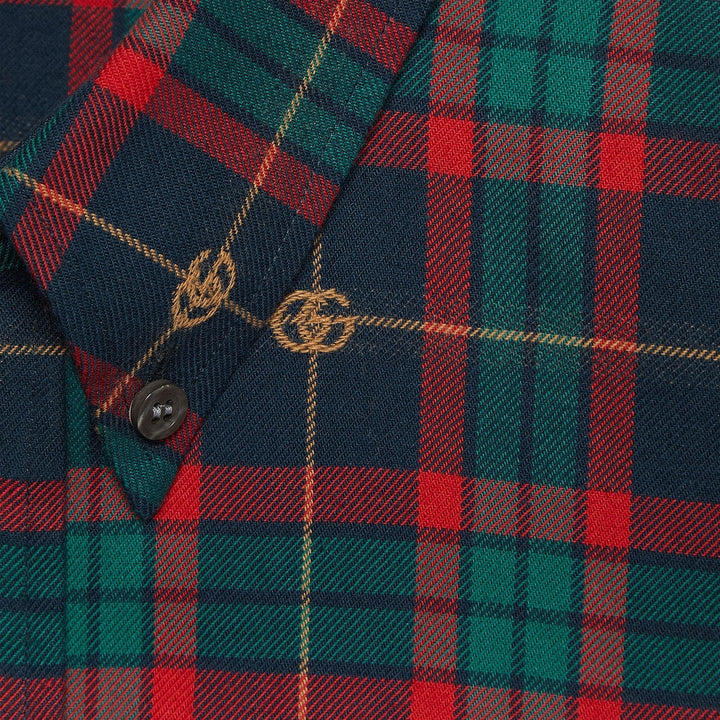 Gucci Men Red/Blue Checked Button-Down Shirt In Cotton