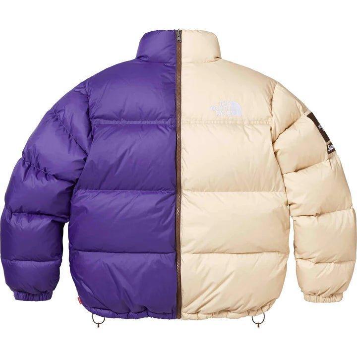 Supreme The North Face Split Nuptse Jacket Tan / Purple