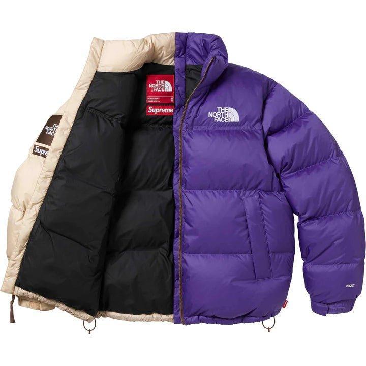 Supreme The North Face Split Nuptse Jacket Tan / Purple