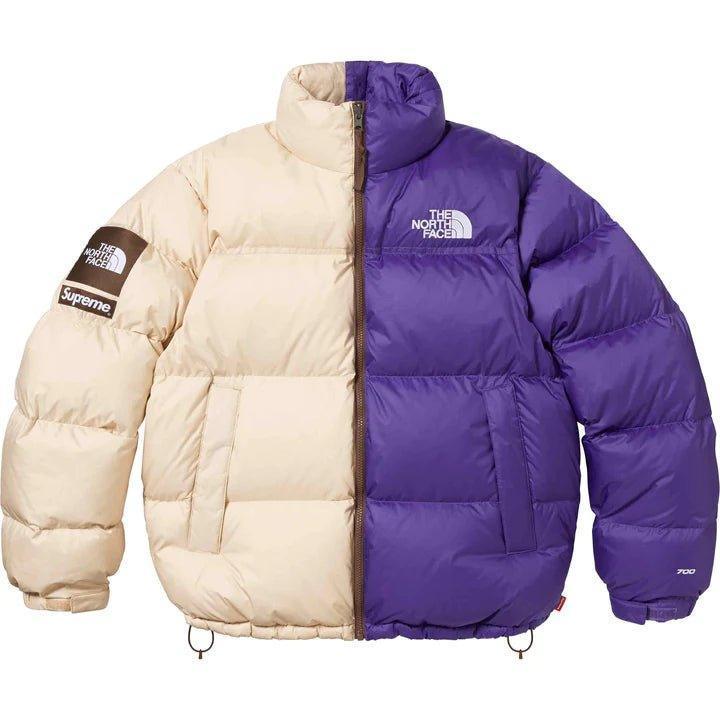 Supreme The North Face Split Nuptse Jacket Tan / Purple