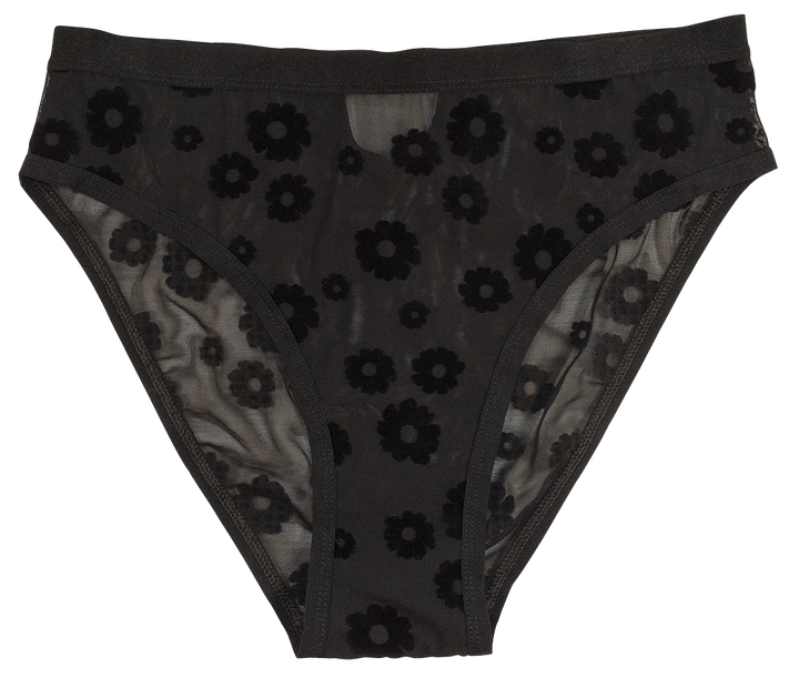 Black Daisy Flocked Mesh High Waist Bikini