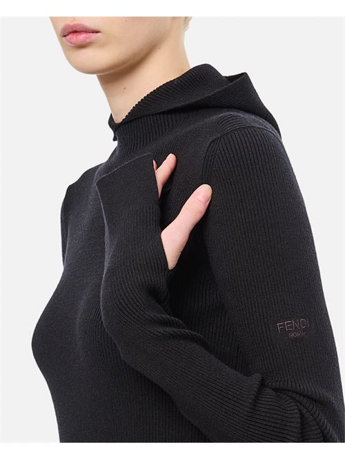 Fendi Women Wool Silk Ribs Mini Dress