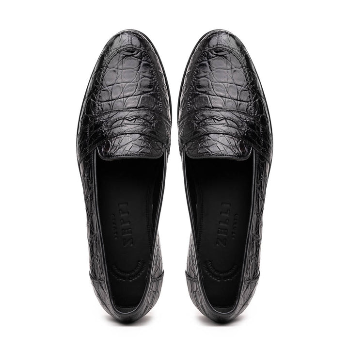 11-119-BKM (BLK) TUSCANY Crocodile Penny Loafer, Black