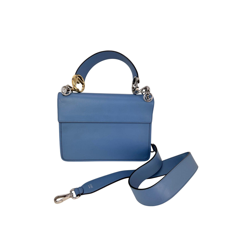 Fendi F Kan 1 Medium Blue Leather Shoulder Hand Bag, luxury bags, authentic calfskin leather, stylish design.