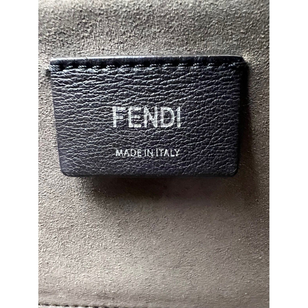 Fendi logo on a leather tag, showcasing authenticity for the Fendi F Kan 1 Medium Blue Leather Shoulder Hand Bag.