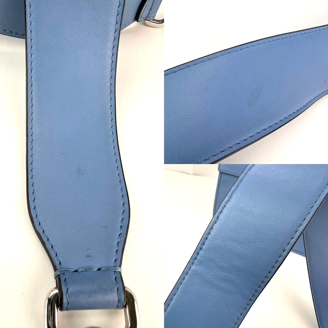 Fendi F Kan 1 Medium Blue Leather Shoulder Hand Bag strap with minor signs of wear, luxury bags detail.