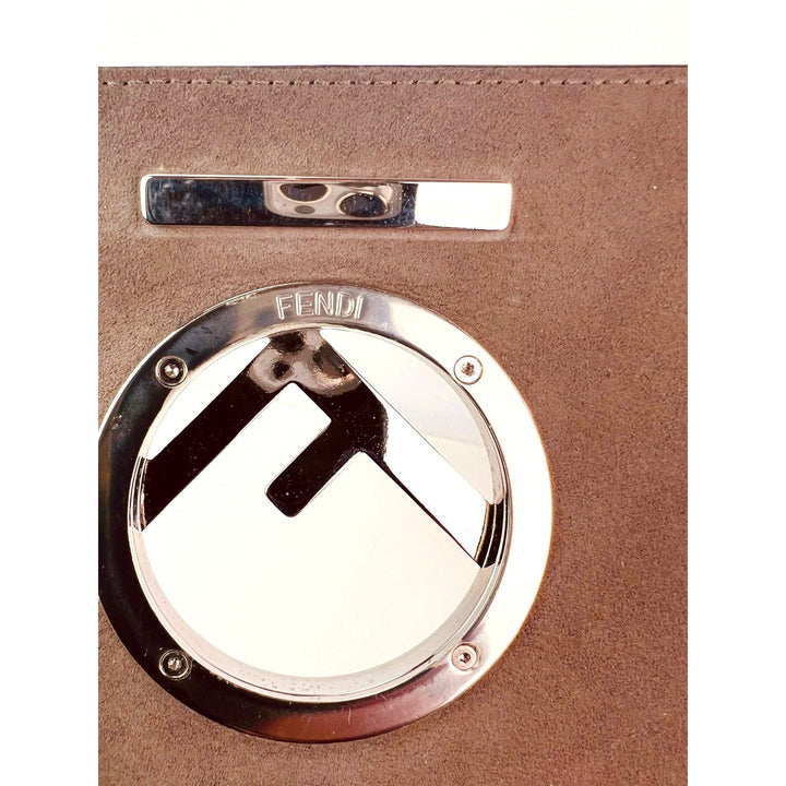 Fendi F Kan 1 Medium Blue Leather Shoulder Hand Bag close-up of logo and hardware details, luxury bags