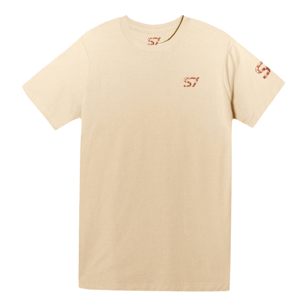 S7 Udder Support T-shirt featuring a smiling cartoon cow wearing two pink bras beneath bold cream-and-pink Udder Support lettering.