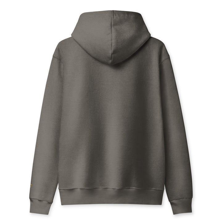 S7 heavyweight hoodie with an embroidered logo on the left chest, a smaller S7 mark at the left wrist, and a plain back.