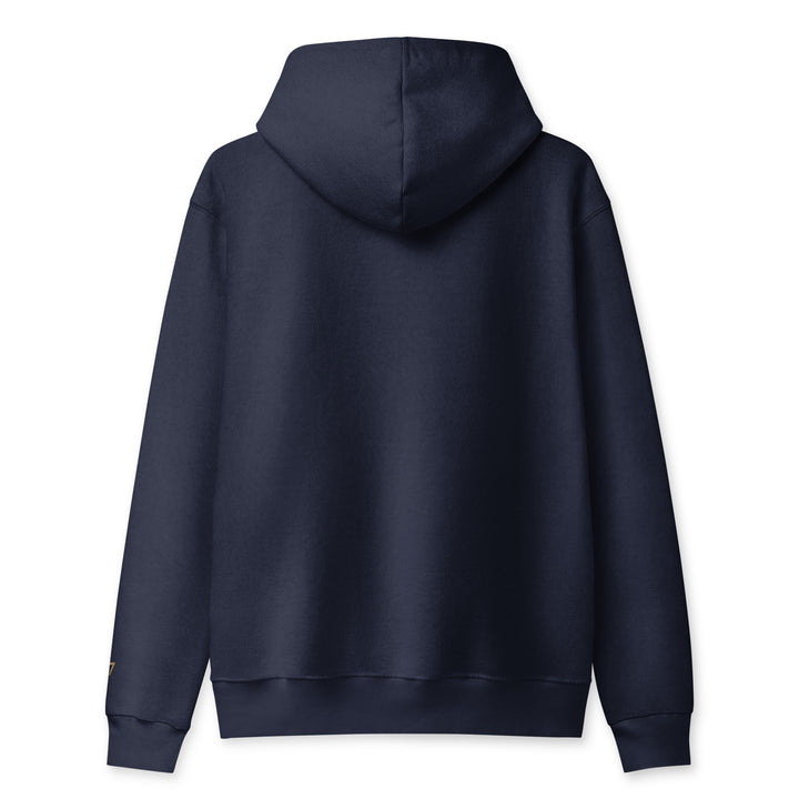 S7 heavyweight hoodie with an embroidered logo on the left chest, a smaller S7 mark at the left wrist, and a plain back.