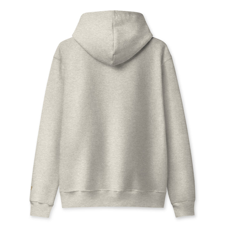 S7 heavyweight hoodie with an embroidered logo on the left chest, a smaller S7 mark at the left wrist, and a plain back.