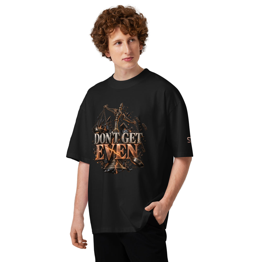 Model wearing DON’T GET EVEN—GET BETTER Transformation T-Shirt | S7, featuring bold lettering and dynamic design.