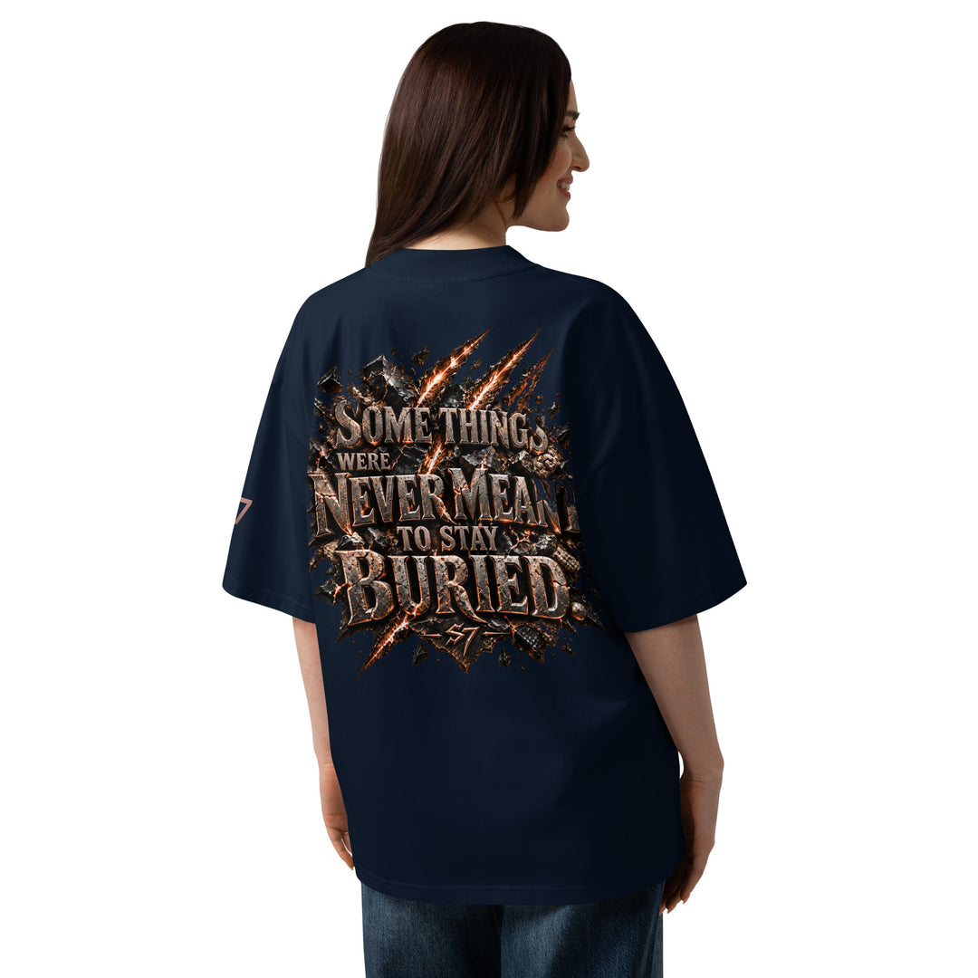NEVER MEANT TO STAY BURIED Prehistoric Claw T-Shirt | S7 back side navy