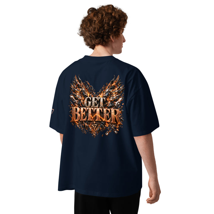 Back view of a person wearing the DON’T GET EVEN—GET BETTER Transformation T-Shirt | S7 showcasing bold ‘GET BETTER’ design.