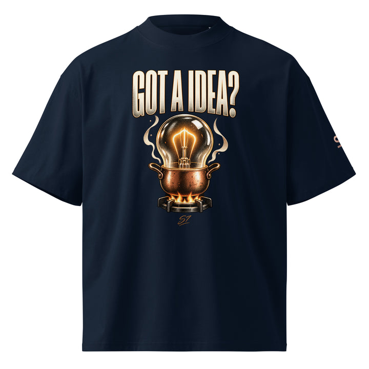 S7 “Got A Idea? Let It Cook” Graphic T-Shirt displaying a light bulb in a copper pot, front view design.