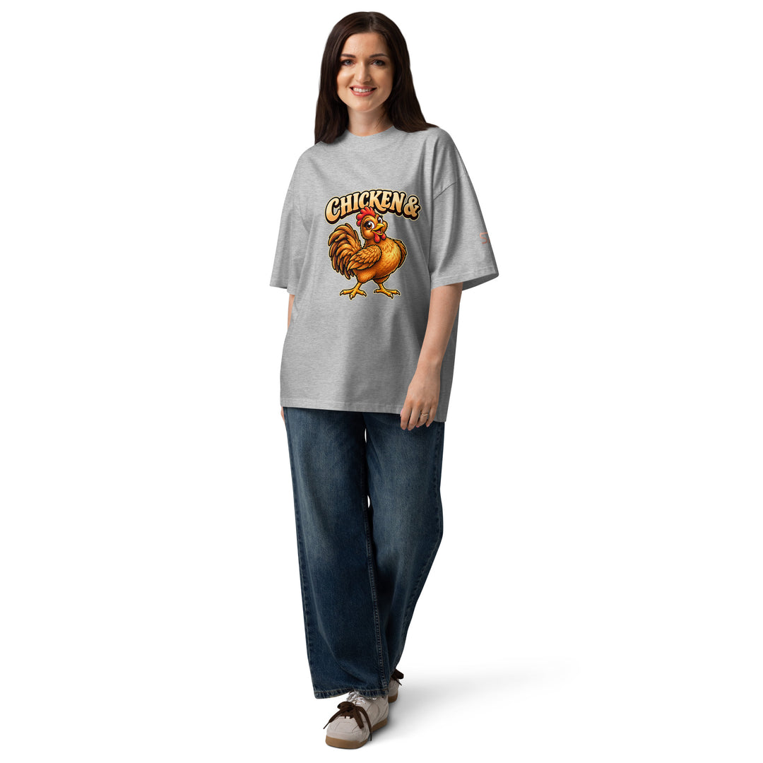 S7 Chicken &amp; Collard Greens graphic tee with a cartoon chicken on the front, illustrated bowl of collard greens on the back, and S7 sleeve logo.