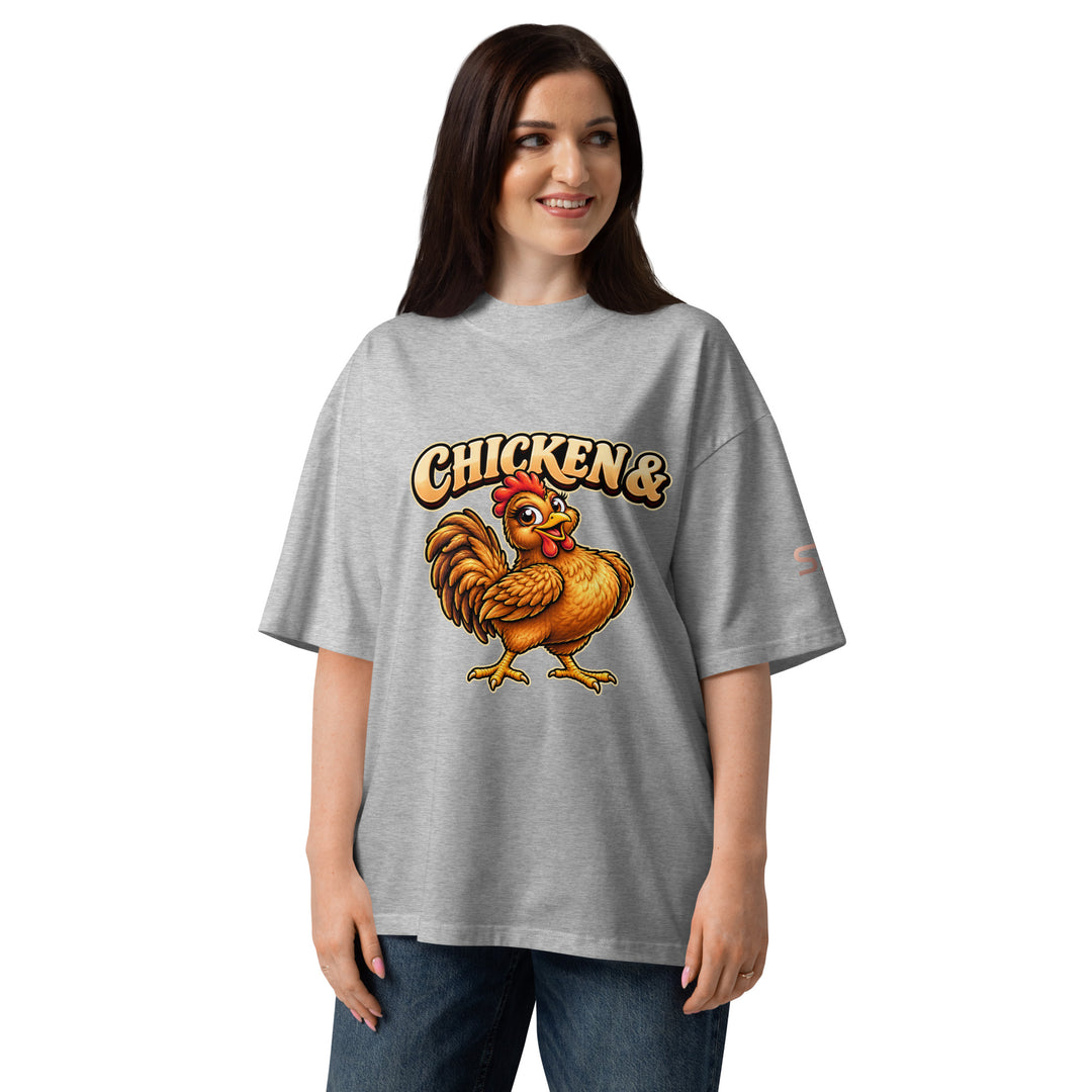S7 Chicken &amp; Collard Greens graphic tee with a cartoon chicken on the front, illustrated bowl of collard greens on the back, and S7 sleeve logo.