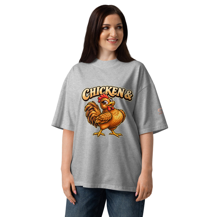 S7 Chicken &amp; Collard Greens graphic tee with a cartoon chicken on the front, illustrated bowl of collard greens on the back, and S7 sleeve logo.