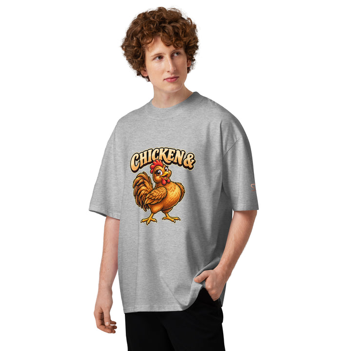 S7 Chicken &amp; Collard Greens graphic tee with a cartoon chicken on the front, illustrated bowl of collard greens on the back, and S7 sleeve logo.