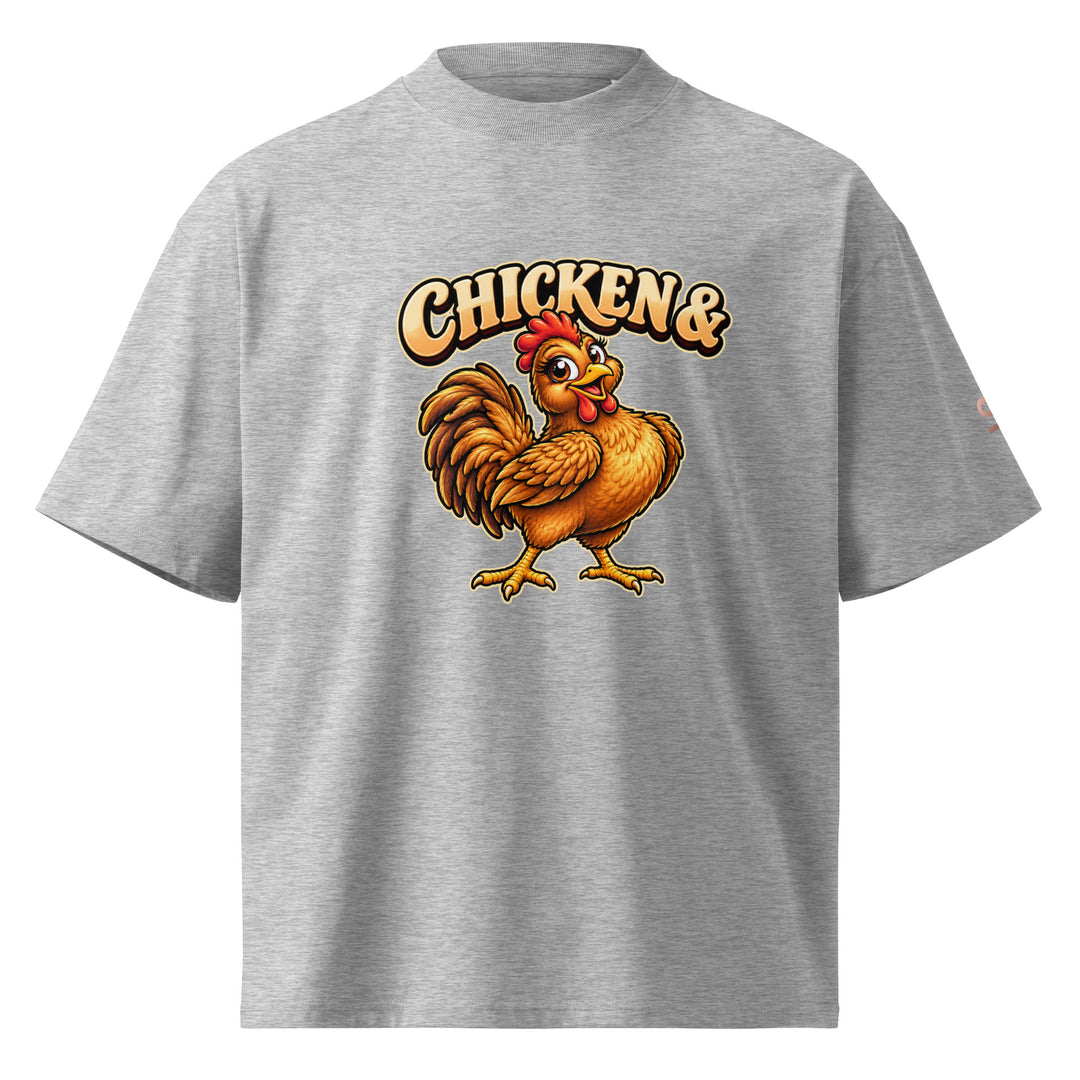 S7 Chicken &amp; Collard Greens graphic tee with a cartoon chicken on the front, illustrated bowl of collard greens on the back, and S7 sleeve logo.
