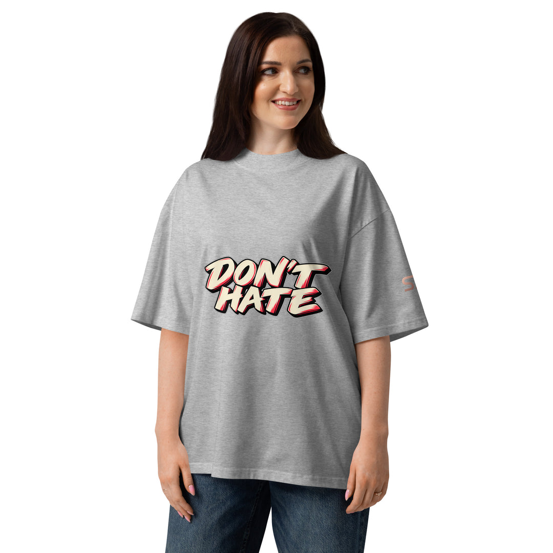S7 Don’t Hate, Hydrate graphic T-shirt with bold “DON’T HATE” lettering on the front and a watermelon beneath “HYDRATE” on the back.