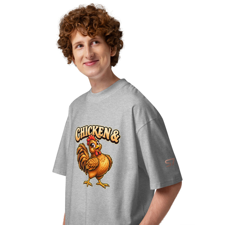 S7 Chicken &amp; Collard Greens graphic tee with a cartoon chicken on the front, illustrated bowl of collard greens on the back, and S7 sleeve logo.