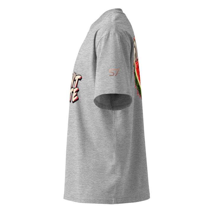 S7 Don’t Hate, Hydrate graphic T-shirt with bold “DON’T HATE” lettering on the front and a watermelon beneath “HYDRATE” on the back.