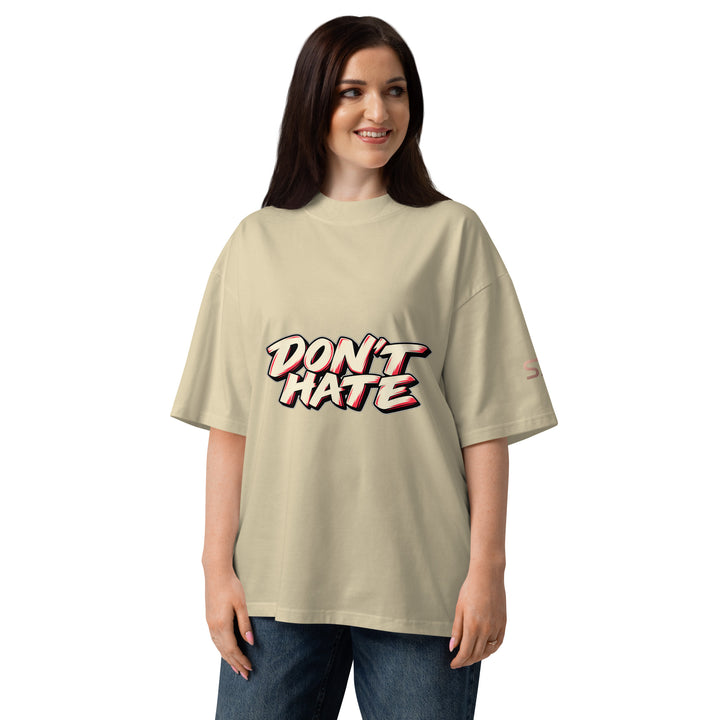 S7 Don’t Hate, Hydrate graphic T-shirt with bold “DON’T HATE” lettering on the front and a watermelon beneath “HYDRATE” on the back.
