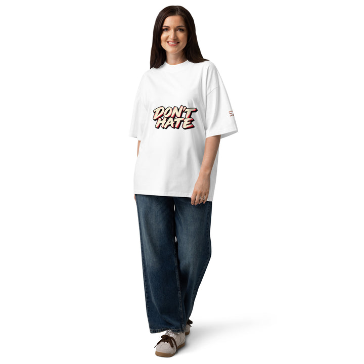 S7 Don’t Hate, Hydrate graphic T-shirt with bold “DON’T HATE” lettering on the front and a watermelon beneath “HYDRATE” on the back.