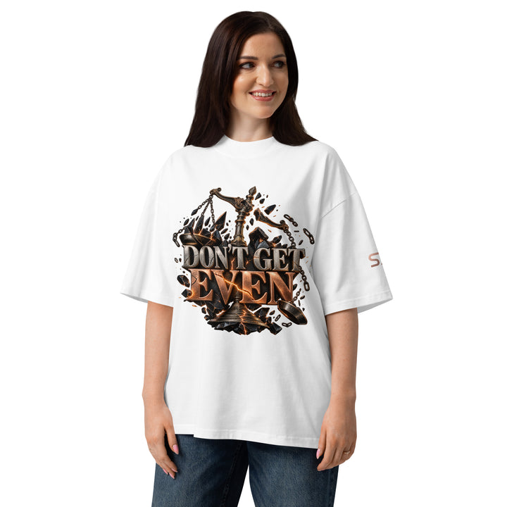 Model wearing DON’T GET EVEN—GET BETTER Transformation T-Shirt | S7 featuring bold design and graphics.