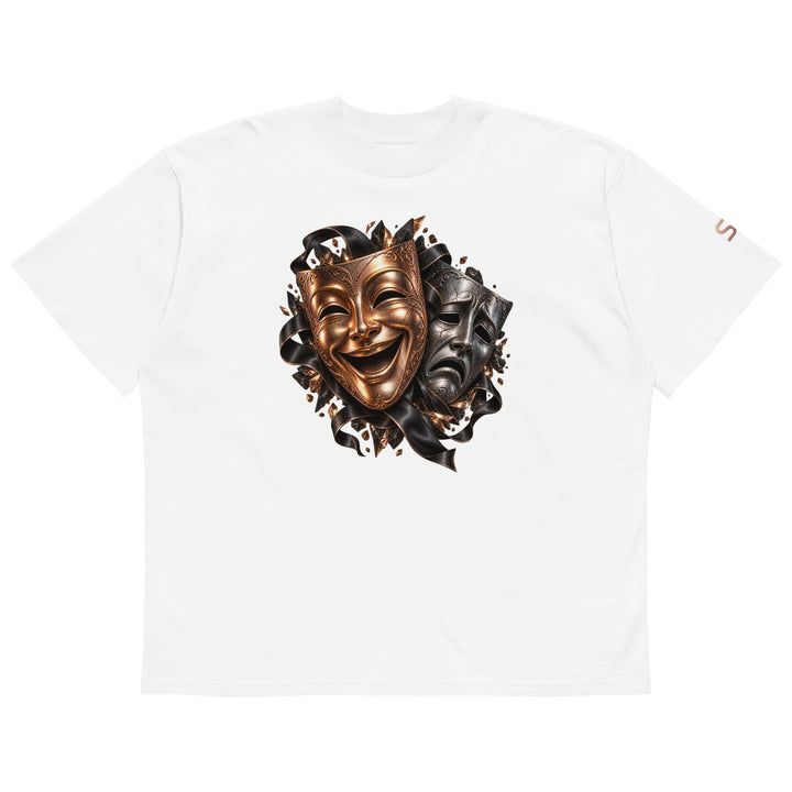 S7 “One Life, Two Views” Statement T-Shirt featuring comedy and tragedy masks, showcasing perspective in life.