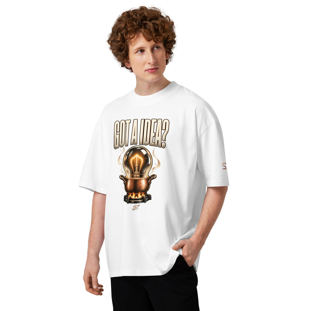 S7 “Got A Idea? Let It Cook” Graphic T-Shirt featuring a glowing bulb in a copper pot on a white tee design.