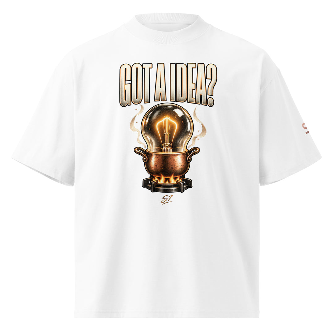 S7 “Got A Idea? Let It Cook” Graphic T-Shirt featuring a lightbulb in a copper pot design.