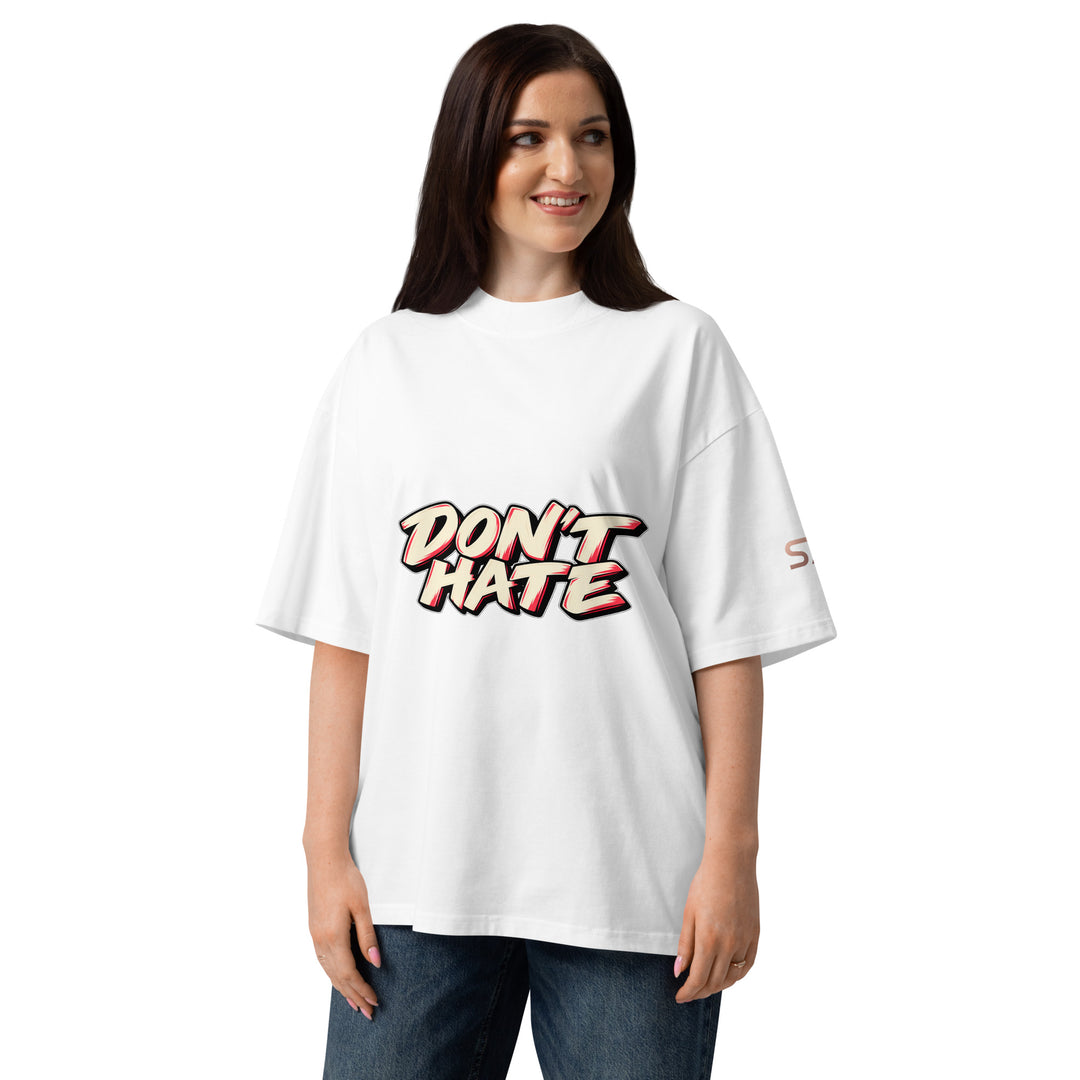 S7 Don’t Hate, Hydrate graphic T-shirt with bold “DON’T HATE” lettering on the front and a watermelon beneath “HYDRATE” on the back.