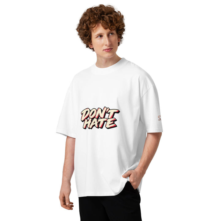 S7 Don’t Hate, Hydrate graphic T-shirt with bold “DON’T HATE” lettering on the front and a watermelon beneath “HYDRATE” on the back.