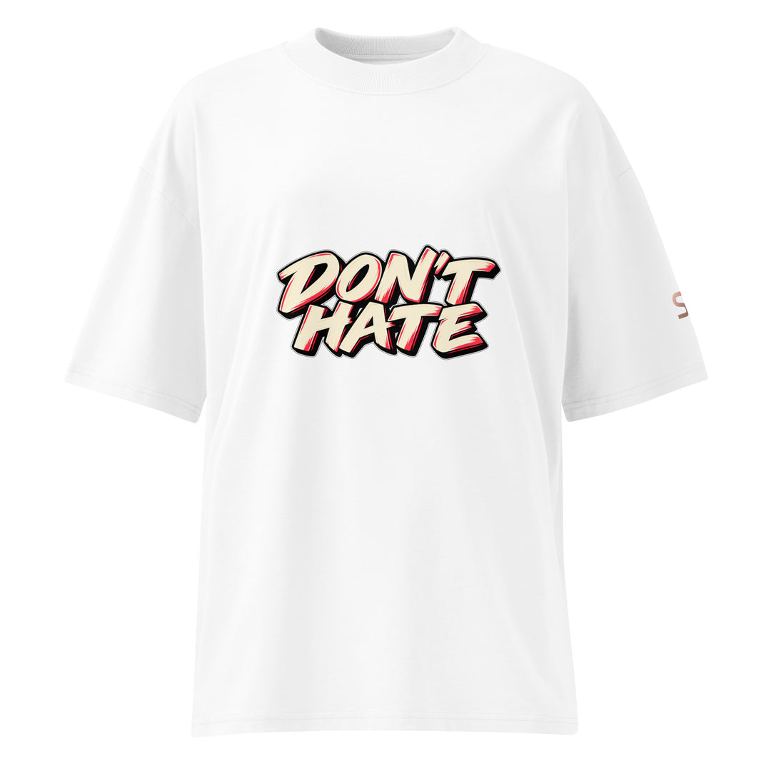 S7 Don’t Hate, Hydrate graphic T-shirt with bold “DON’T HATE” lettering on the front and a watermelon beneath “HYDRATE” on the back.