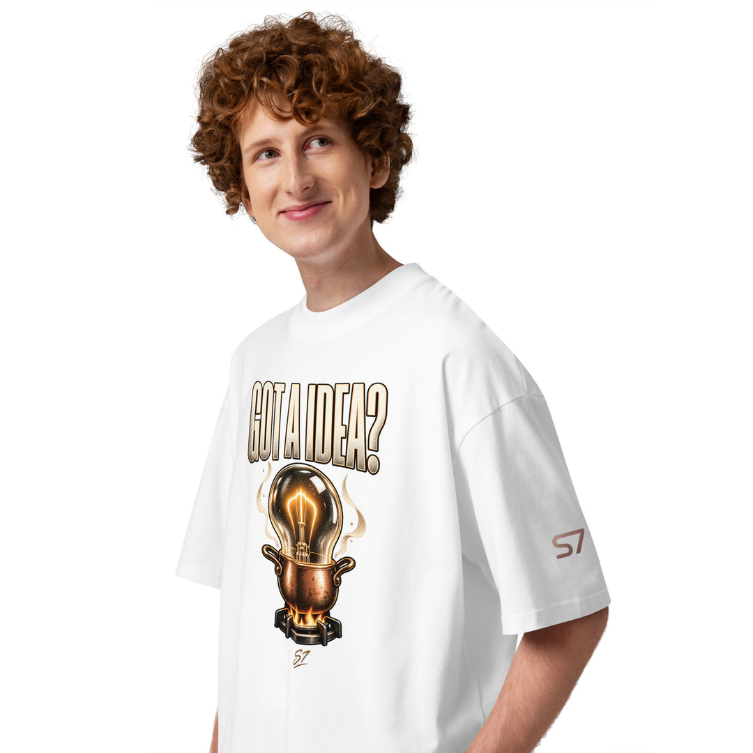 S7 "Got A Idea? Let It Cook" Graphic T-Shirt featuring the front design with a glowing bulb and copper pot.