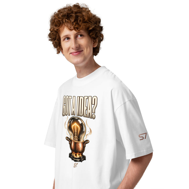 S7 "Got A Idea? Let It Cook" Graphic T-Shirt featuring the front design with a glowing bulb and copper pot.