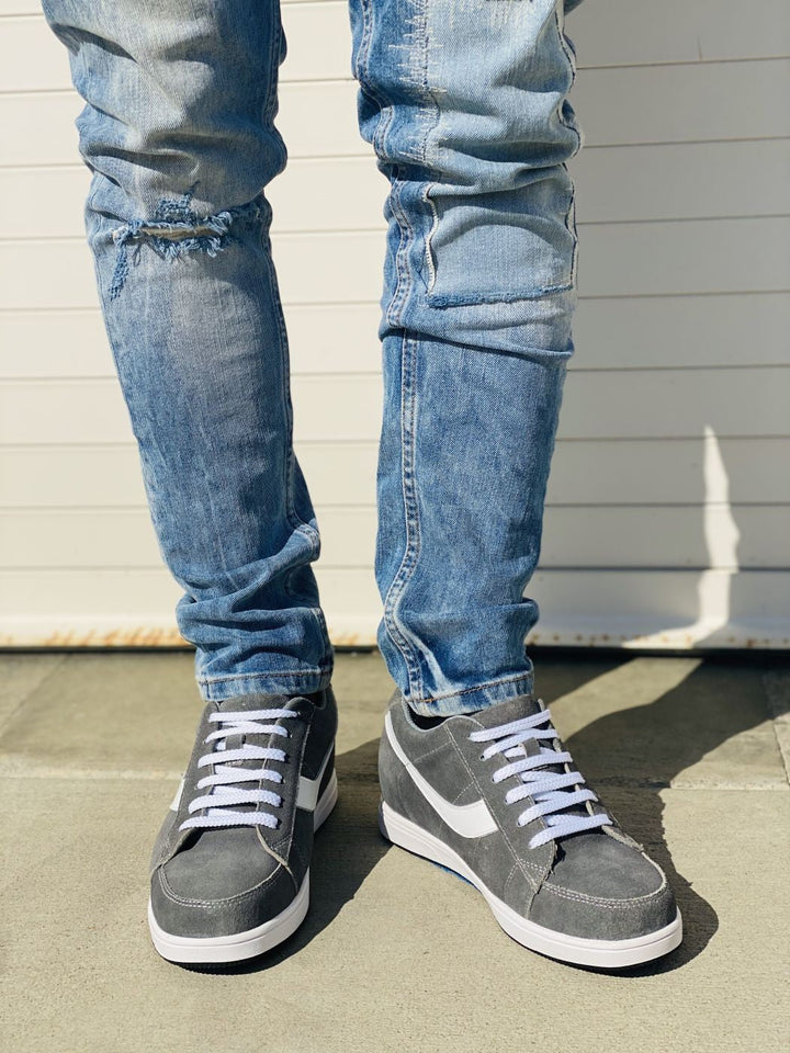 2.8-Inch TOTO Gray &amp; White Suede Leather Sneakers - A1911