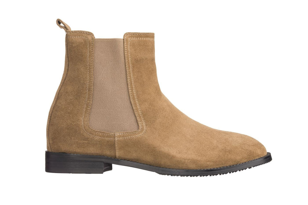 CALTO - K33091 - 2.9 Inches Taller (Khaki Brown) - Suede Chelsea Boot