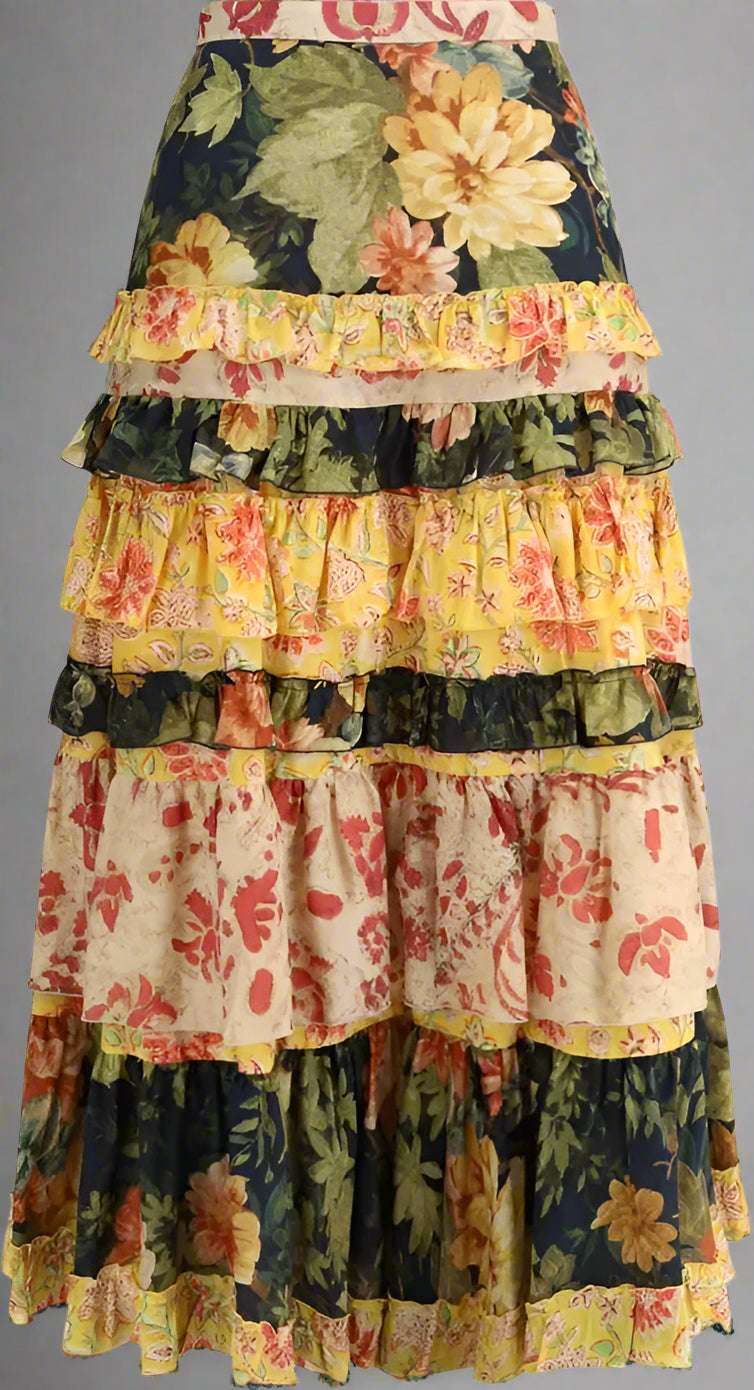Valentino multicolored floral Long flounce Skirt