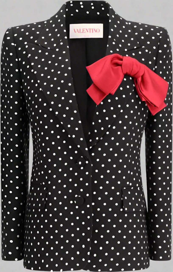 Valentino Polka dot single-breasted Blazer with read twist front ribbon fold