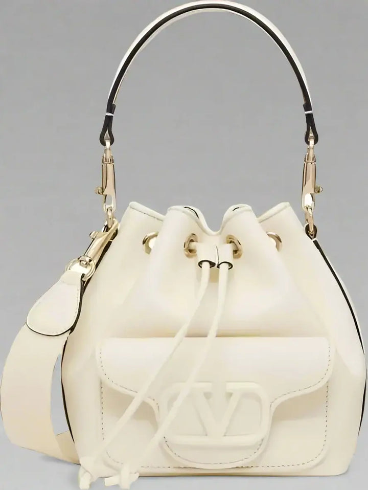 Valentino Garavani white Locò Leather Bucket Bag