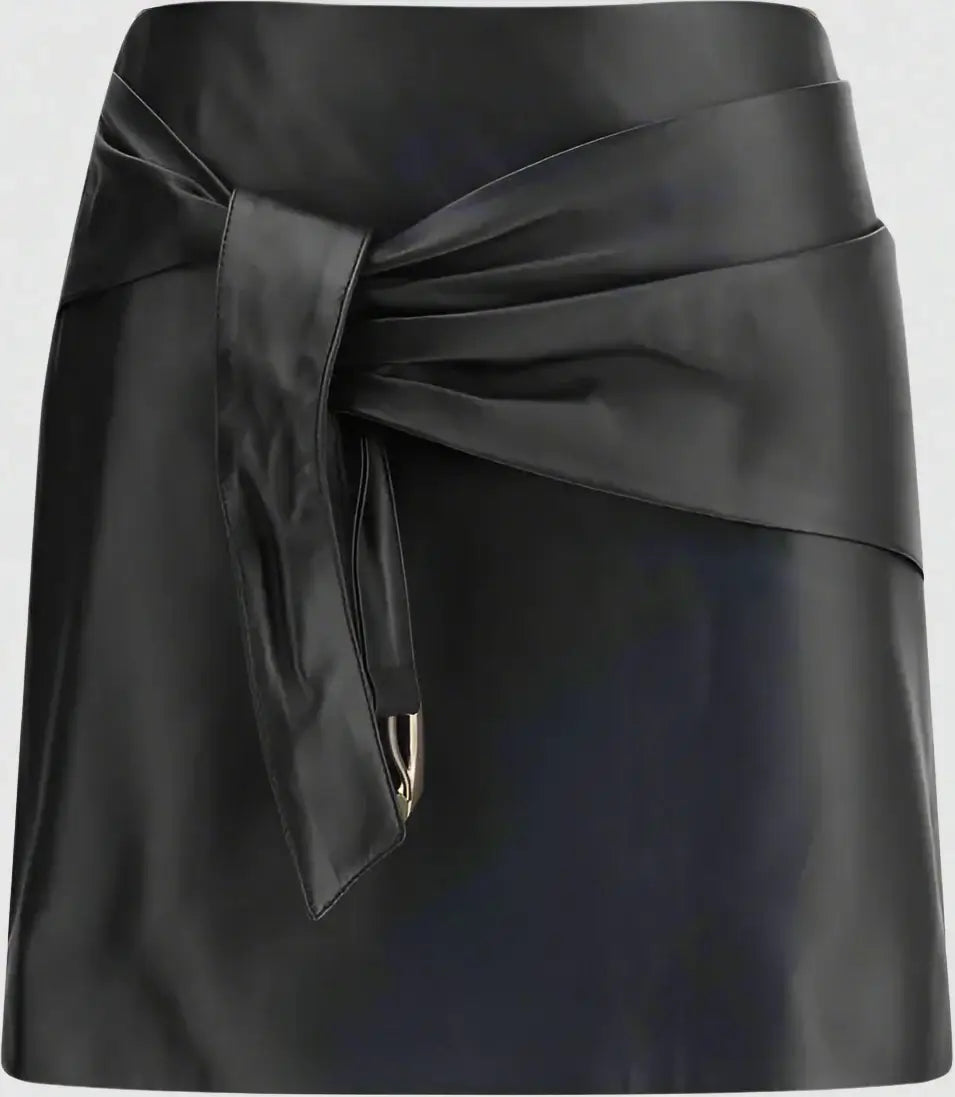 VERSACE black belted knot Lambskin Miniskirt