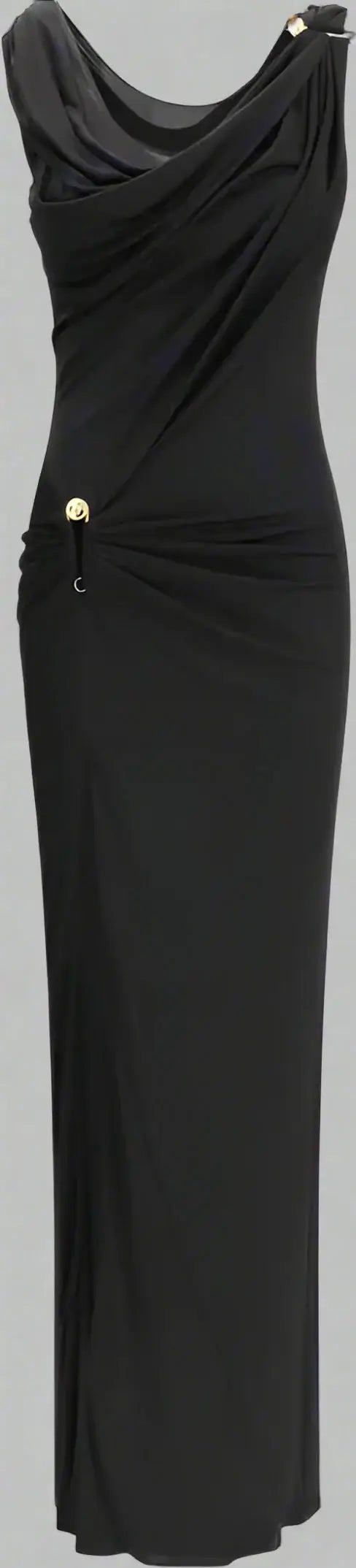 VERSACE black Draped jersey long Dress