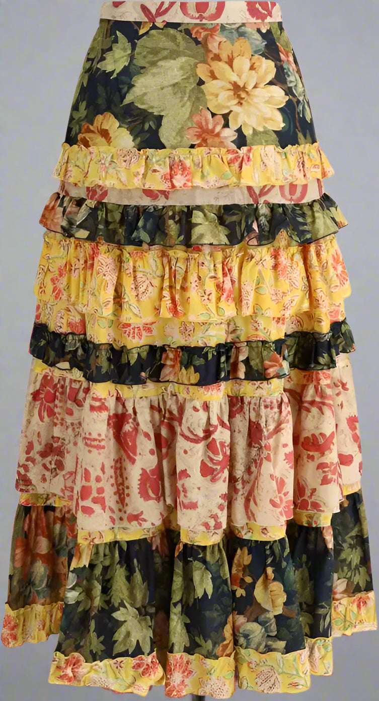 Valentino multicolored floral Long flounce Skirt