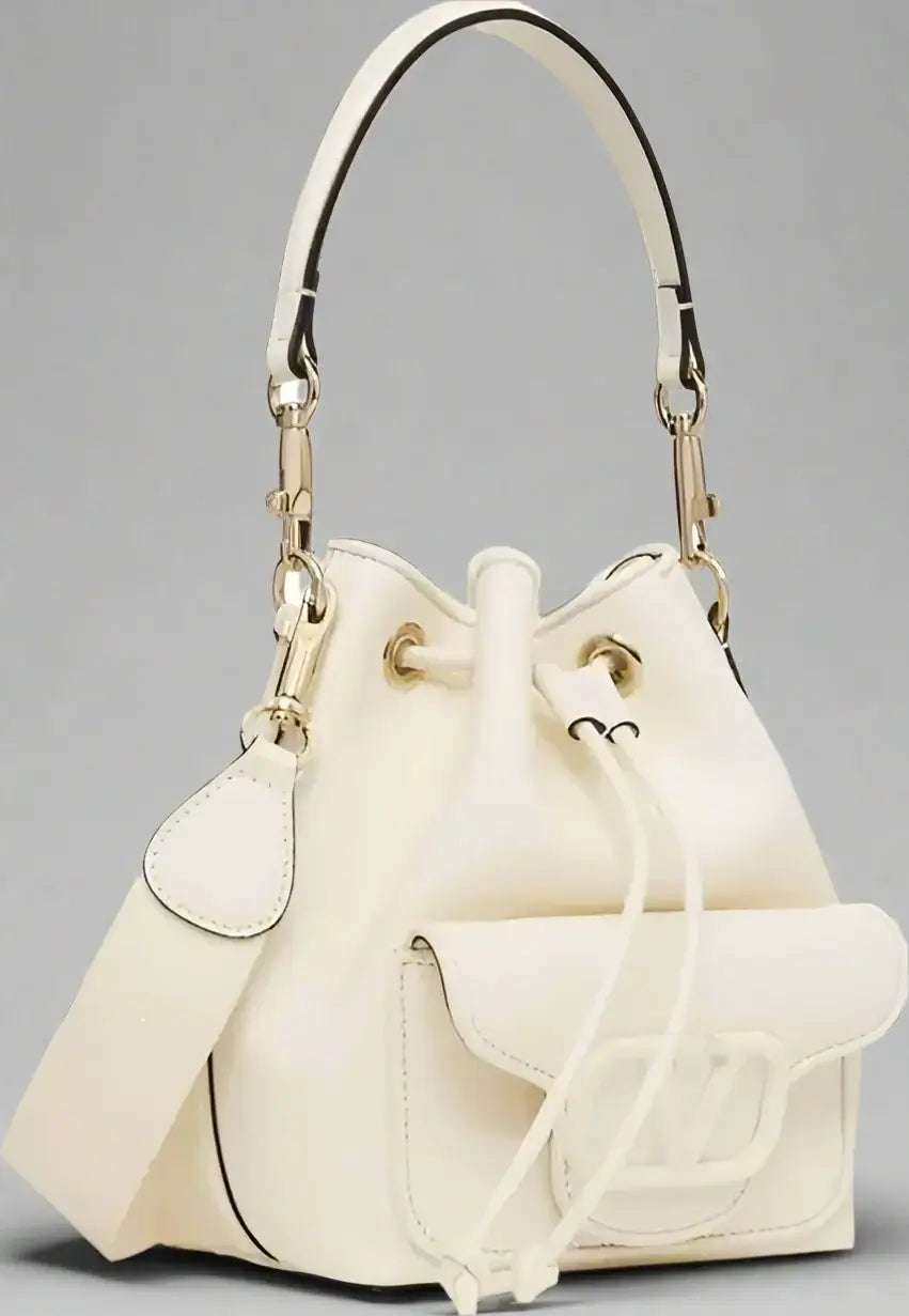 Valentino Garavani white Locò Leather Bucket Bag